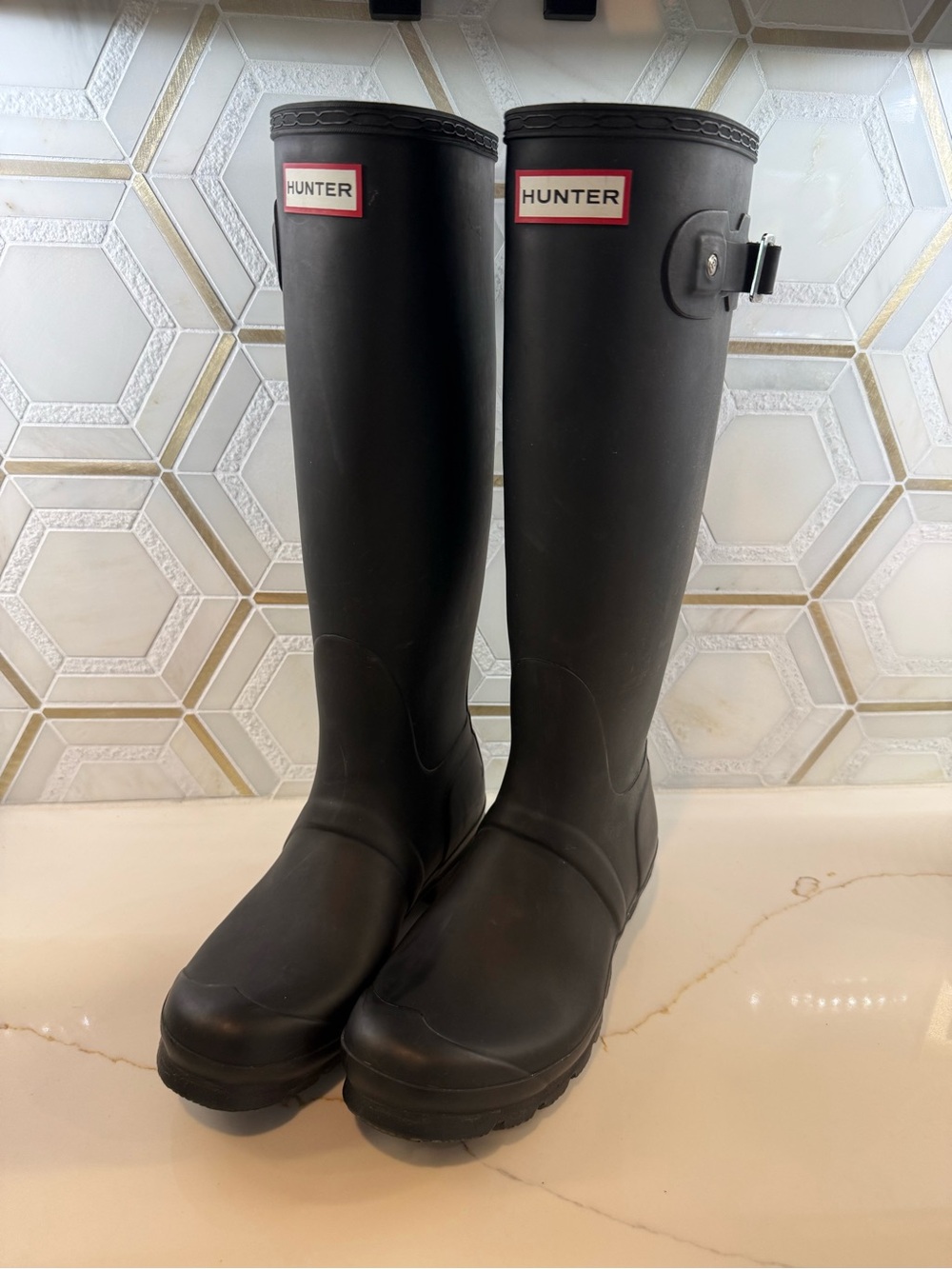 Hunter Matte Black Tall Rain Boots with Signature Logo